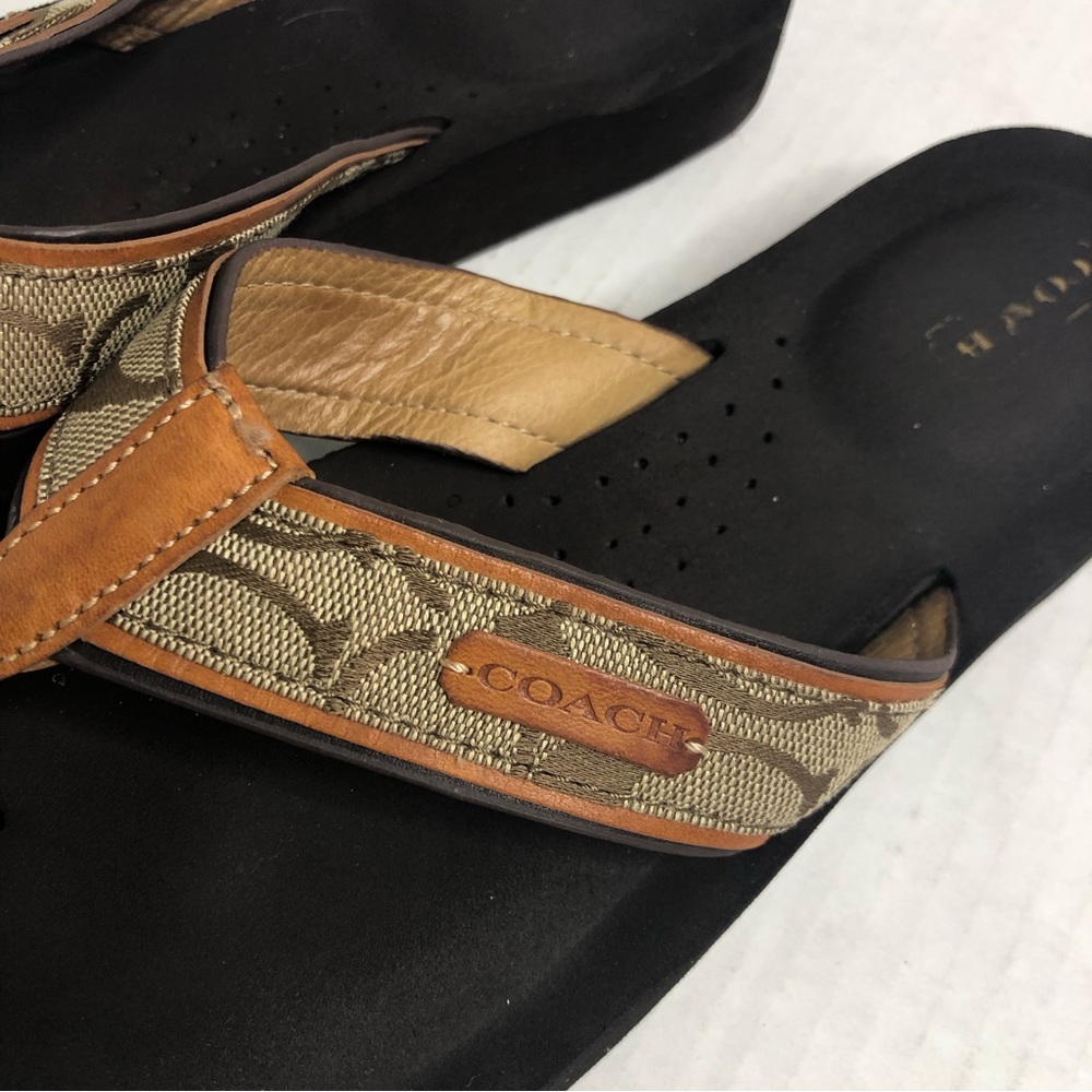 Coach Sandals Juanita Logo Womens Size 8 8.5 Brown Wedges - Picture 3 of 11